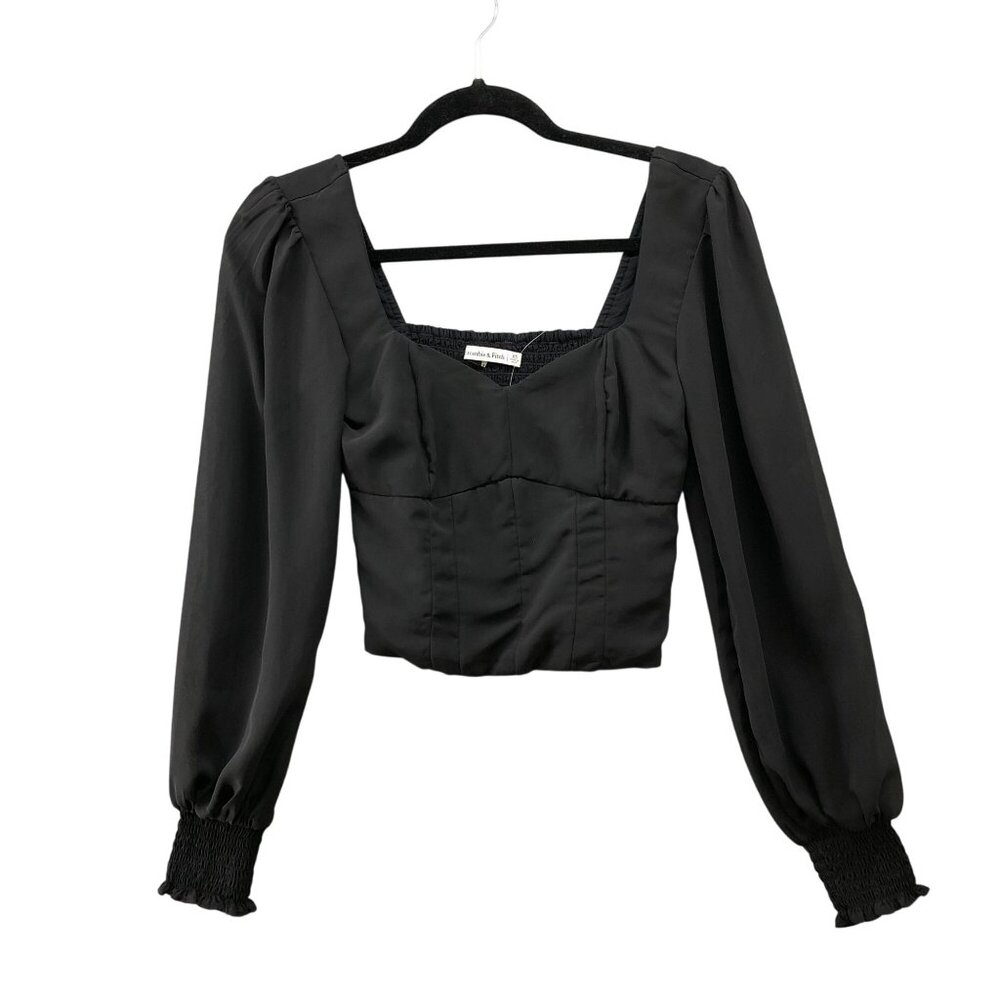 Abercrombie & Fitch Cropped Sweetheart Neck Top Womens XS Black Balloon‎ Sleeve